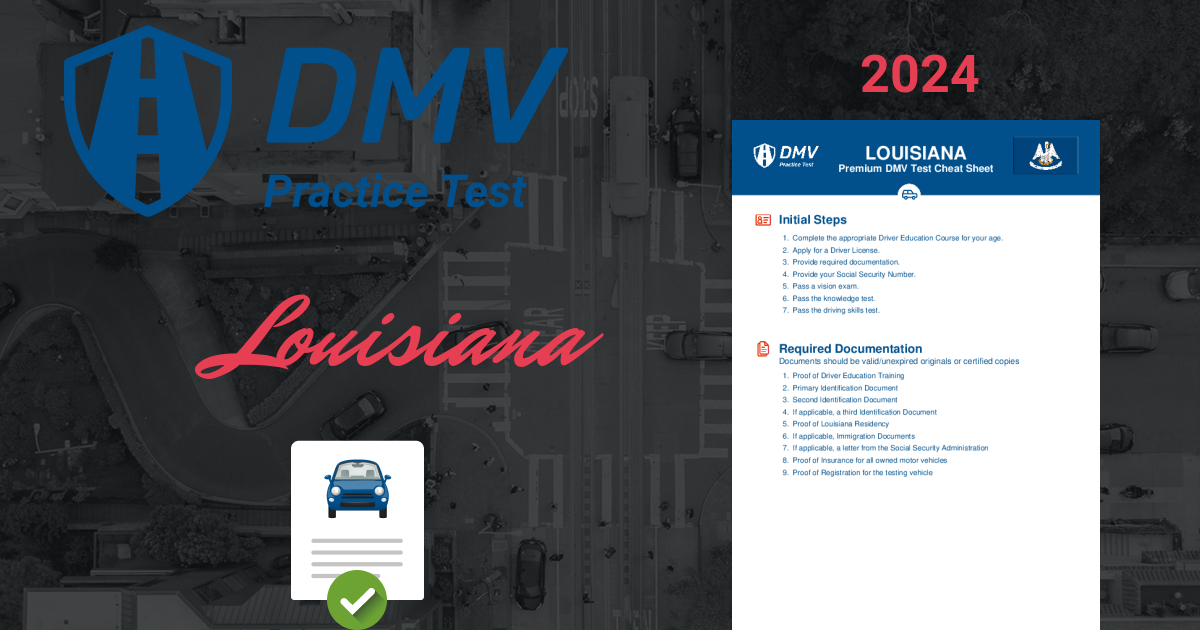 2024 Louisiana DMV Test Cheat Sheet 99 Pass Rate   Cover En Louisiana Car 