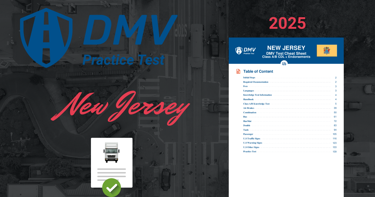 2025 New Jersey DMV CDL Test Cheat Sheet. 99 pass rate!