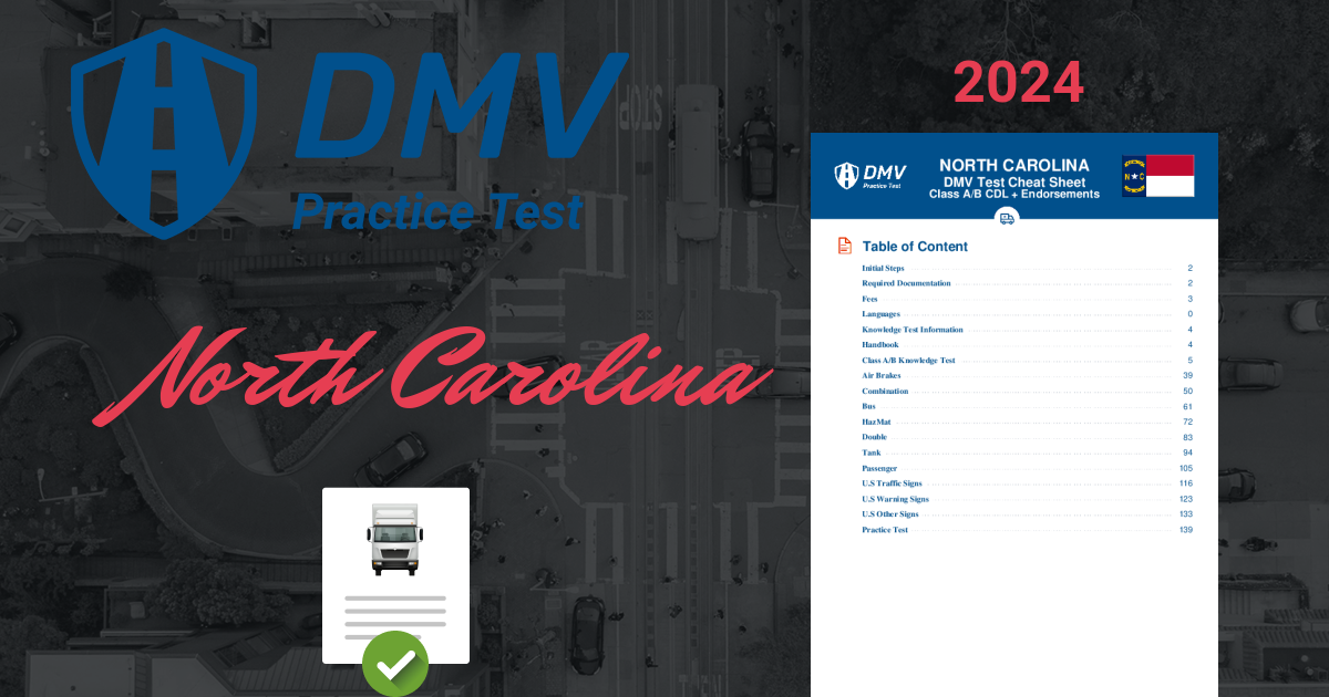 2024 North Carolina DMV CDL Test Cheat Sheet. 99 pass rate!