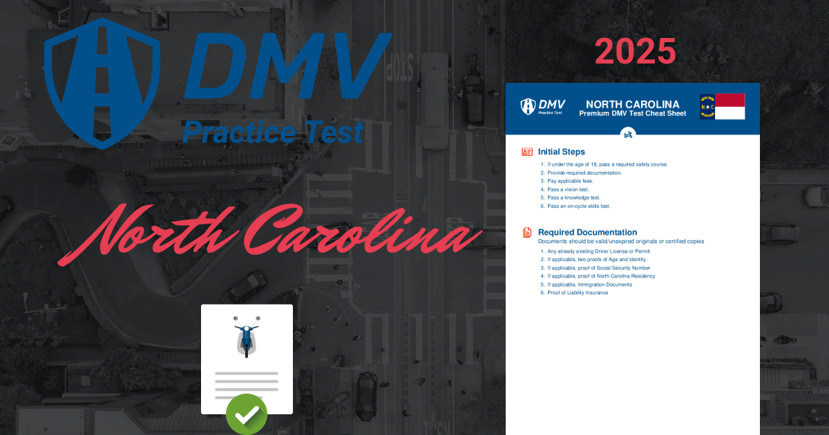 2024 North Carolina DMV Motorcycle Test Cheat Sheet. 99 pass rate!