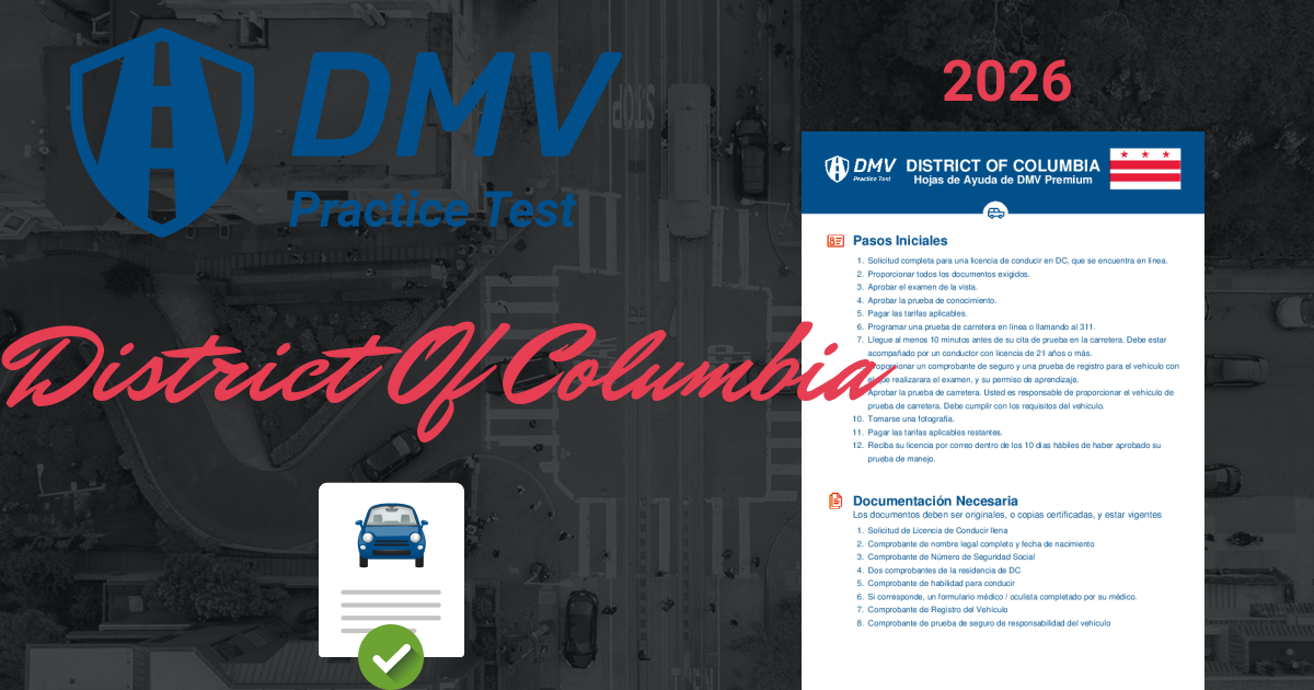 Hoja de Ayuda para la Prueba de la Licencia de DMV del 2025 de District