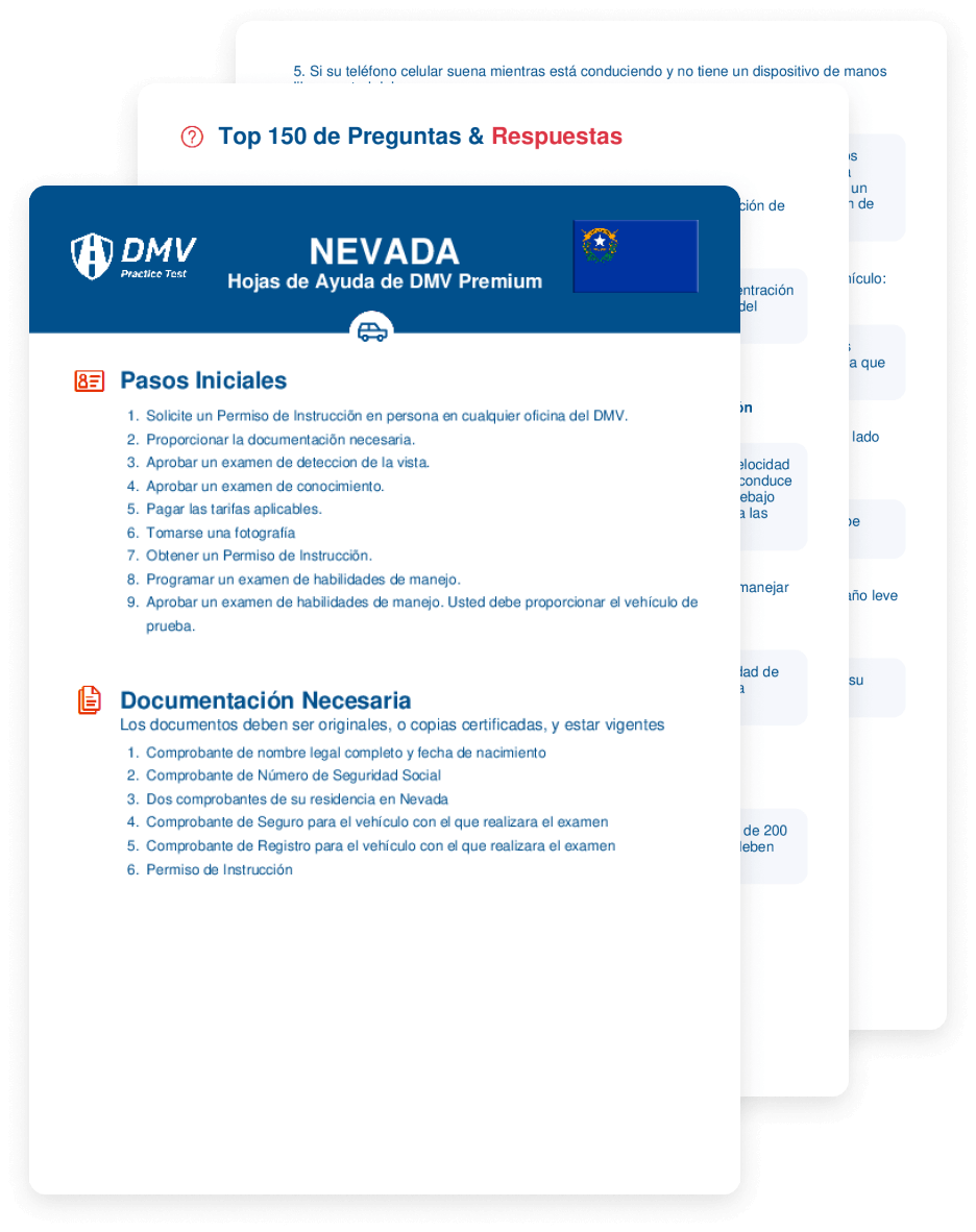 Hoja De Ayuda Para La Prueba De La Licencia De Dmv Del 2024 De Nevada ¡con Una Tasa De 1251