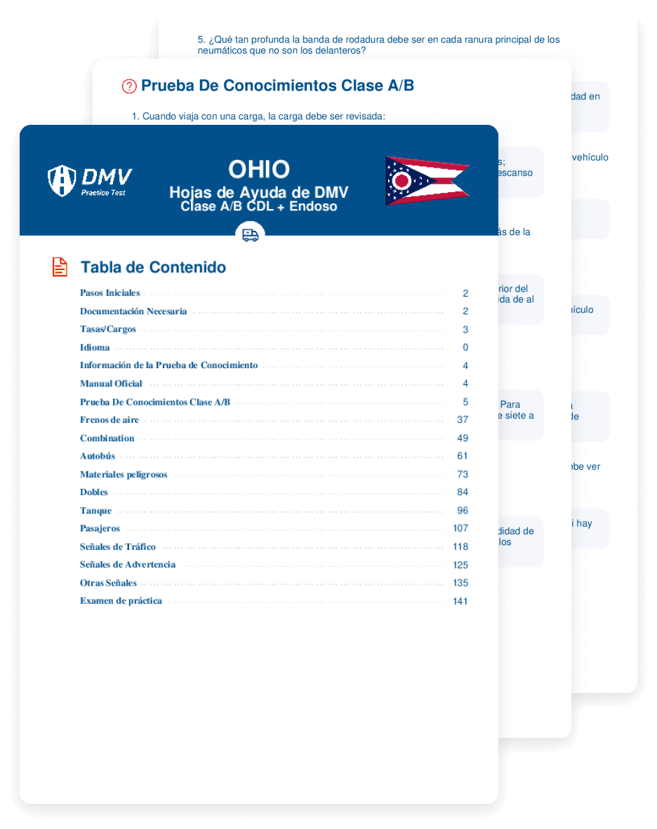 Obtén una hoja de Ayuda con preguntas reales del examen CDL del BMV